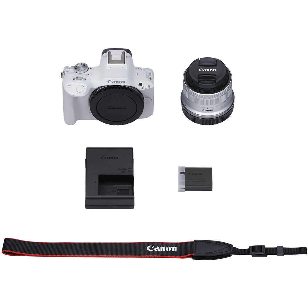 Canon EOS R50 Mirrorless Camera with 18-45mm Lens  White Bundle with Canon  200ES EOS Shoulder Bag + Transcend 64GB 330S UHS-I SDXC Memory Card (3 Items)  