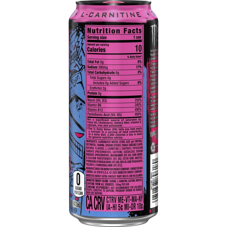 amount of l carnitine in monster Energy Drink, Ultra Fantasy Ruby Red, Zero Sugar, 16 fl oz Glutathione 3% Rich Formula __badge:Vegan Size:11 lb.