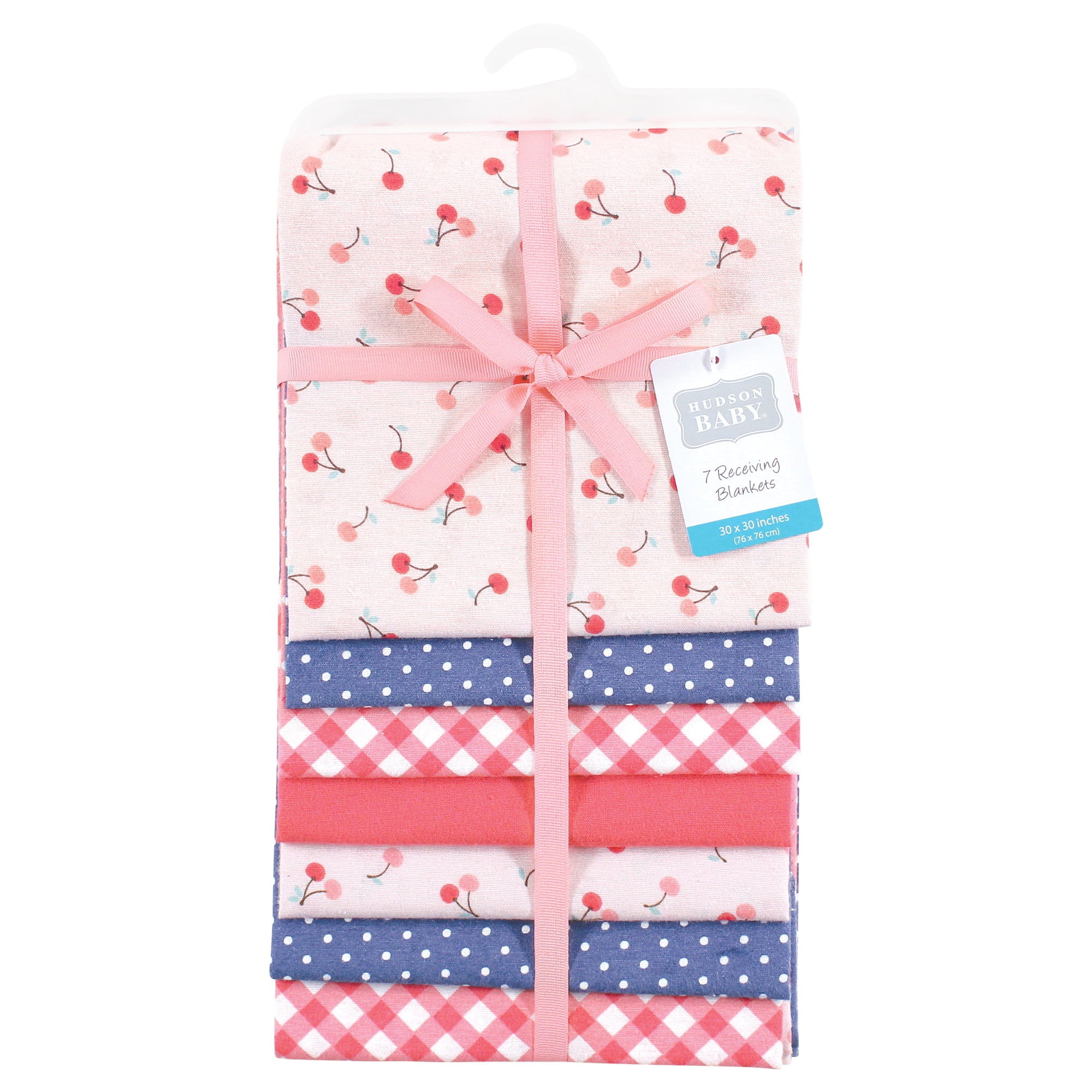 Little Treasure Hudson Baby Cotton Poly Flannel Receiving Blankets Multipack, Pink Cherry Sweet, 30x30 inches