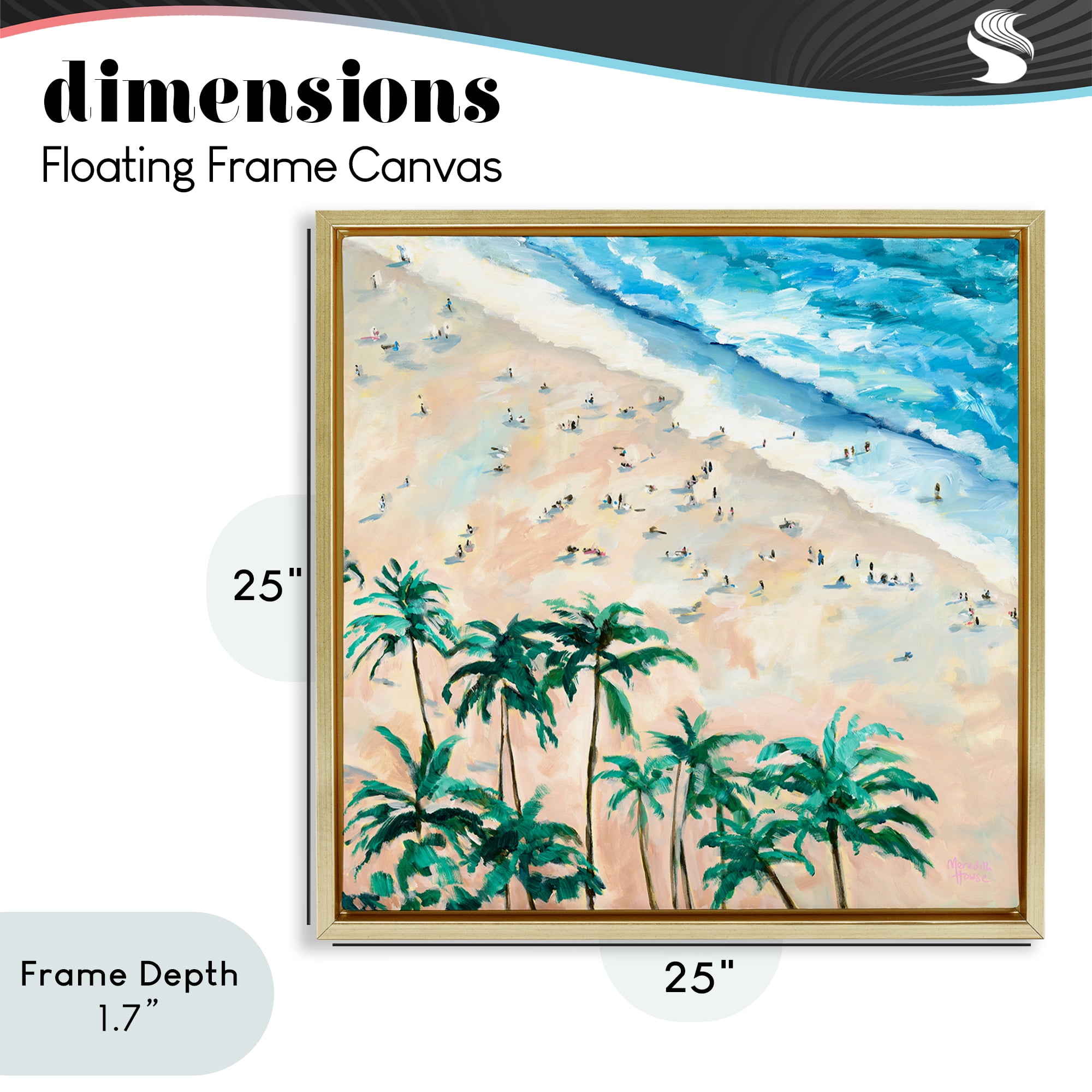 Stupell Industries Waikiki Beach Overview Gold Framed Floater Canvas Wall Art, design by Meredith Howse