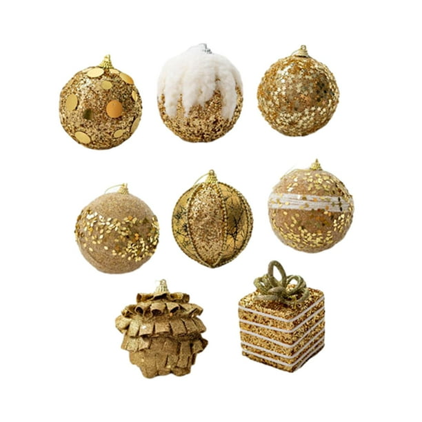 8 bolas navideñas colgantes irrompibles para puerta de chimenea. Dorado