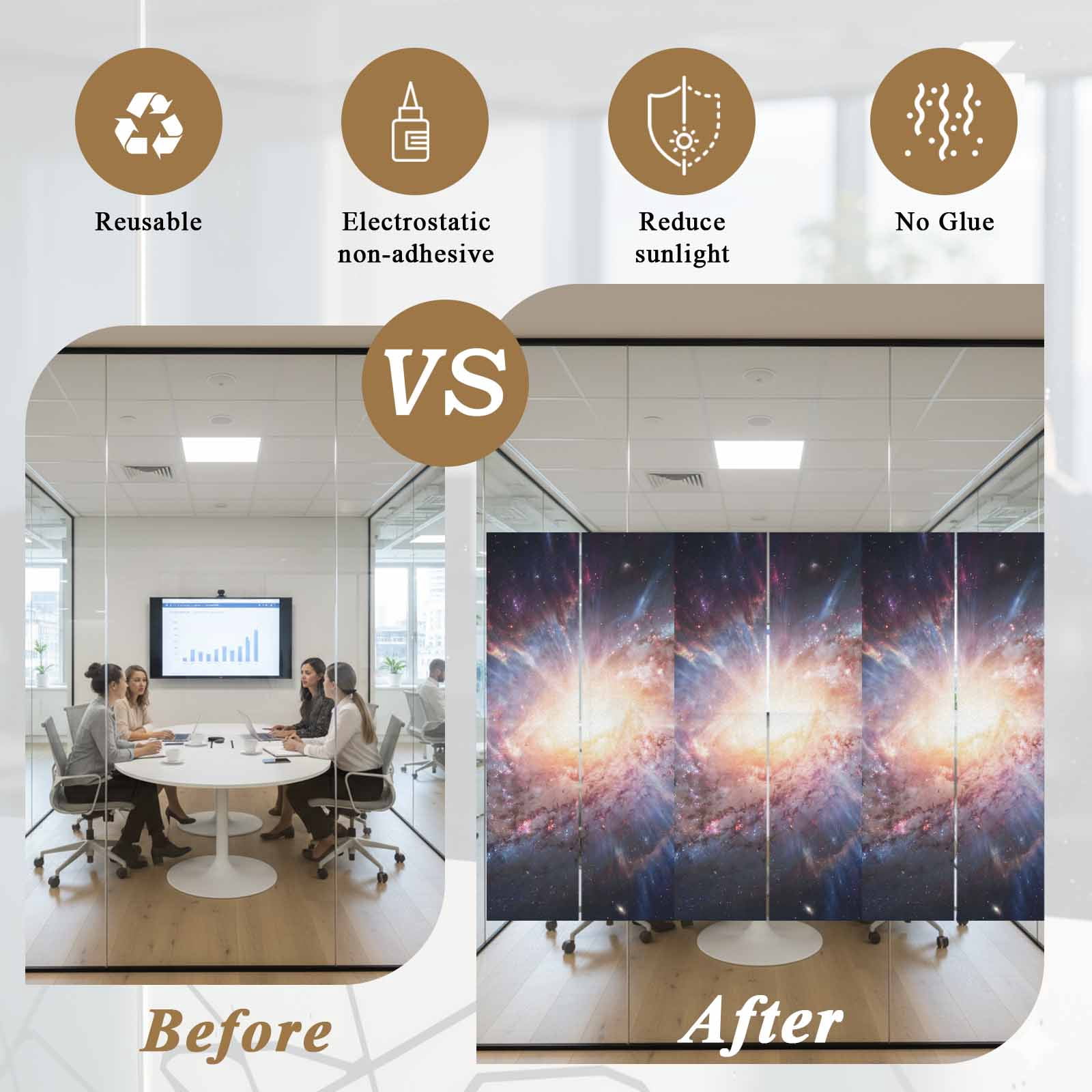 Universe Explosion Window Privacy Film, Modern Abstract Galaxy Universe Static Cling UV Sun Blocking Heat Control Window Tint Day and Night, Non-Adhesive One Way Windows Privacy Cover 23.6''x59''