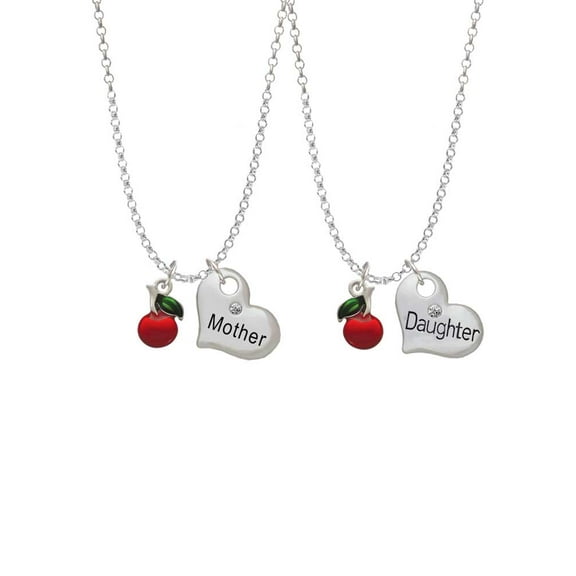 Delight Jewelry Silvertone Single Cherry Mother & Daughter Heart Necklaces (Set of 2), 19" 2"