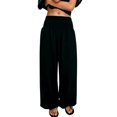 thumbnail image 3 of Women's Solid Color High Waisted Gathered Cotton Linen Pants, Balloon Harem Trousers with Elastic Cuff, Loose Wide Leg Breathable Summer Travel Casual Pants Black L, 3 of 4