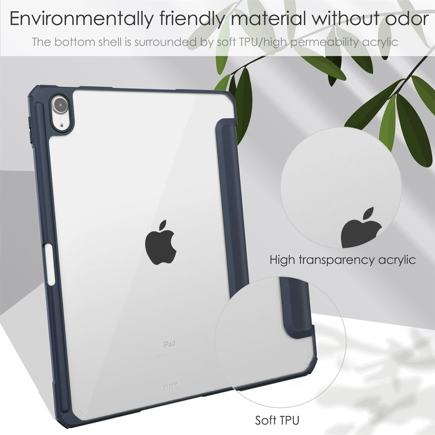 SaniMore Case for Apple iPad Air 11 (2024), Auto Sleep/Wake Shock Resistant [Built-in Pencil Holder] Flip Stand [Dual Angle] Transparent Slim Lightweight Anti-fall Tablet Shell, Deep Blue