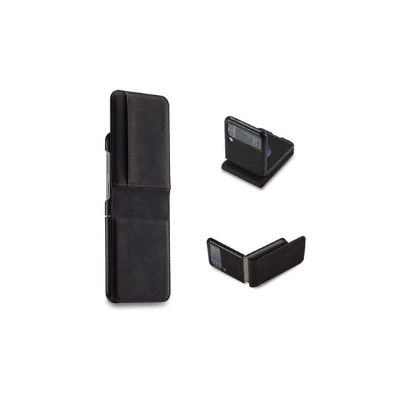 Samsung Galaxy Z Flip 3 5G 2021 Case, Premium PU Leather Cover TPU Bumper with Card Holder Kickstand Hidden Magnetic Shockproof Flip Wallet Case