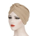 thumbnail image 2 of Prolriy Turbans for Women Solid Hat Muslim Ruffle Cancer Wrap Scarf Cap Head Wraps Hats for Women Khaki, 2 of 2