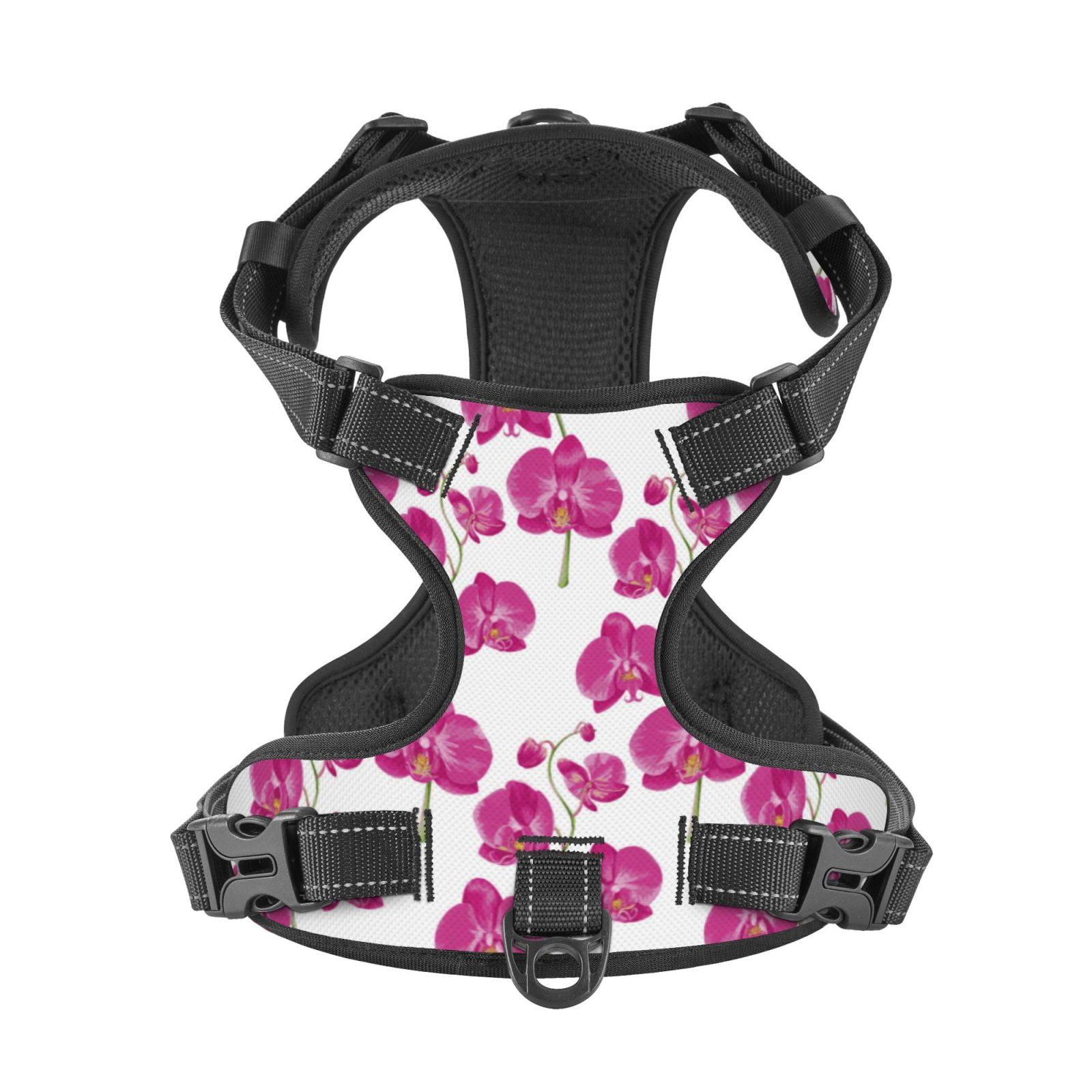 Kdxio Orchids Flowers Print No Pull Dog Harness Adjustable Reflective Oxford Easy Control Medium Large Dog Harness for Training and Everyday-X-Large