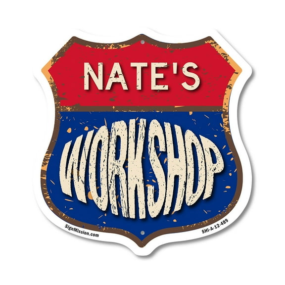 Nate's Workshop 12 inch X 12 inch Shield-Shaped Rust-Free Aluminum Metal Sign Weather Resistant, UV Protected To last, Gift for Dads and Uncles Classic Americana Crafted in the USA