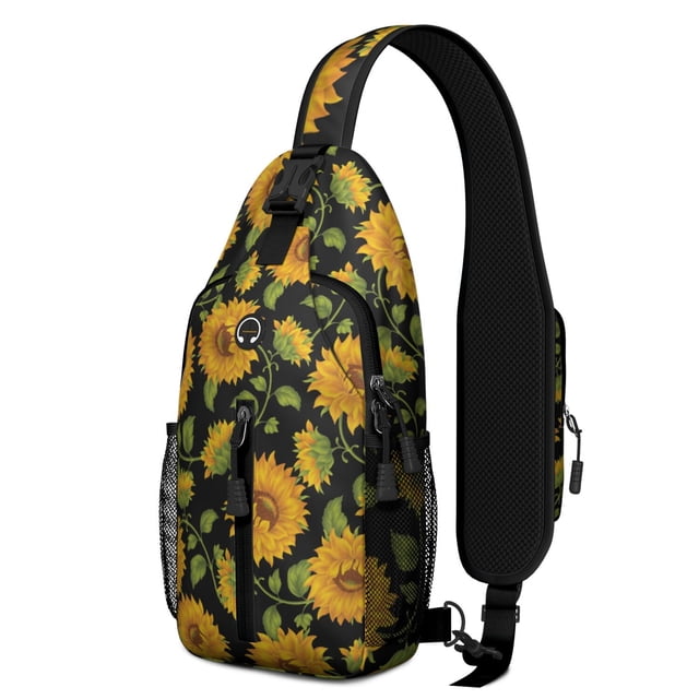 Sunflower with Inspirational Quote Sling Bag, Lightweight Durable Crossbody Backpack, Adjustable Strap, Multiple Compartments for Daily Commuting and Gym