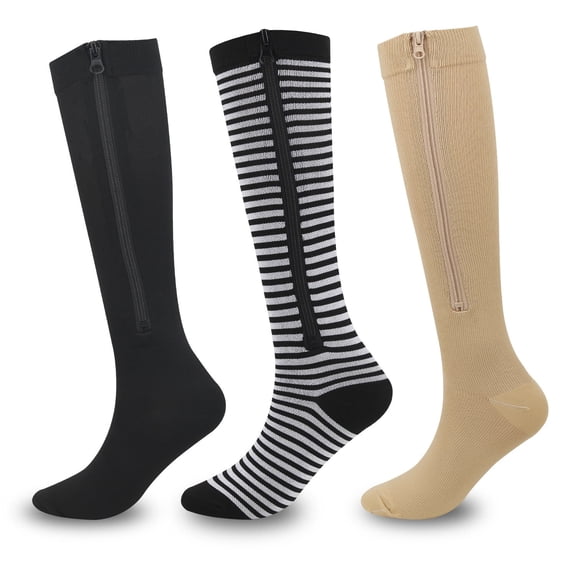 3 Pairs Zipper Compression Socks for Men and Women Outdoor Sports Running,Hiking,Traveling,Athletic