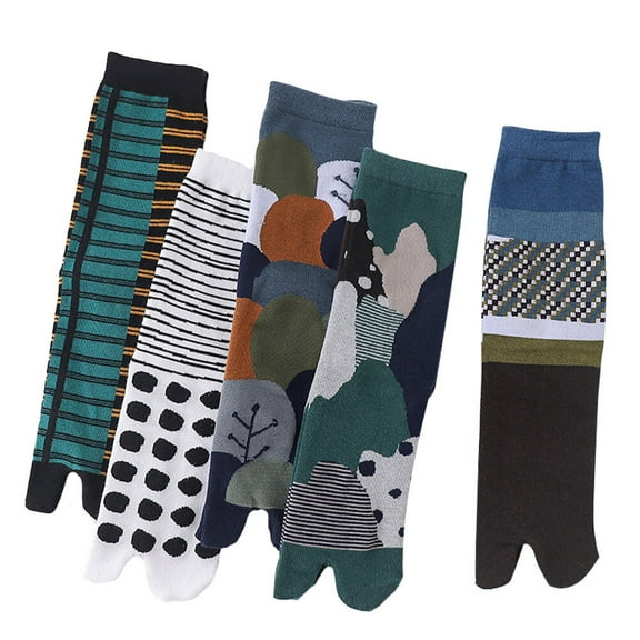 Rhewides 5Pairs Tabi Socks Japanese Style Two- finger Socks V- Toe- Flop Big Toe Tabi Socks Fun Novelty Cotton