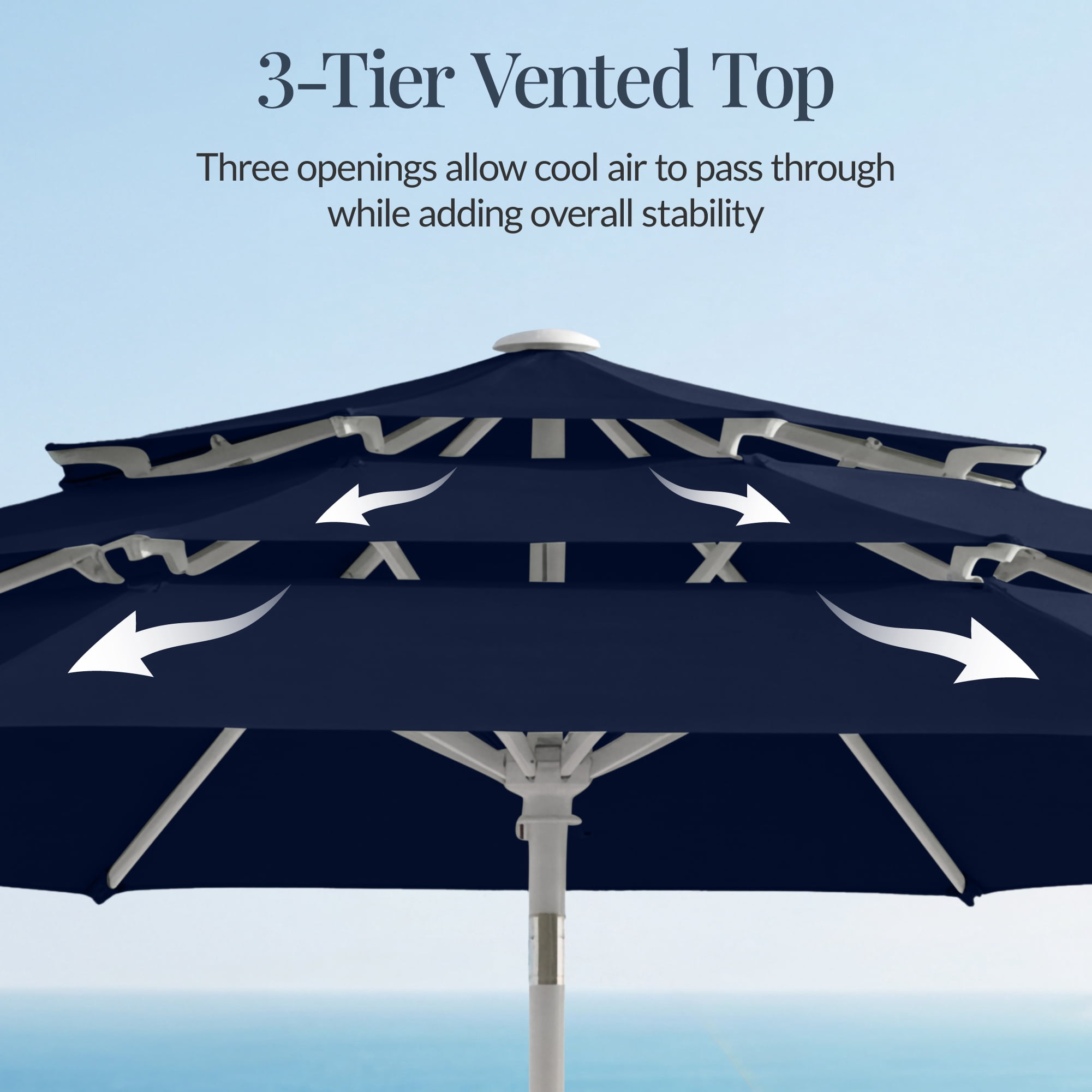 Best Choice Products 10ft 3-Tier Patio Umbrella White Pole, Outdoor Market Umbrella Steel Pole - Navy