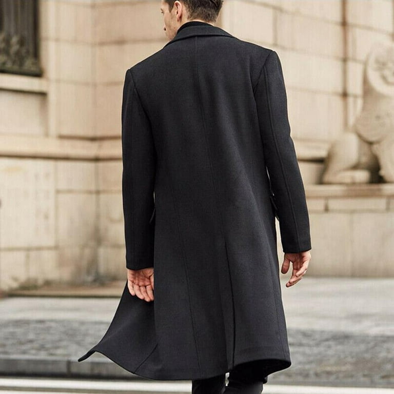Men's Wool Coat Hoodie Long Trench Coat Cotton Casual Woollen Overcoat  Jacket