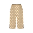 thumbnail image 5 of Cagogo Women Polka Dot Capri Pants Elastic Waist Loose Casual Summer Vacation Shorts with Pockets Flowy Beach Lounge Trousers, Khaki 2XL, 5 of 5