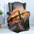 thumbnail image 4 of Nature Soft Flannel Fleece Throw Blanket, Landscape with Traditional Famous Dutch Windmills on Background near Canal Photo, Cozy Plush for Indoor and Outdoor Use, 60" x 80", Orange Blue, by Ambesonne, 4 of 5