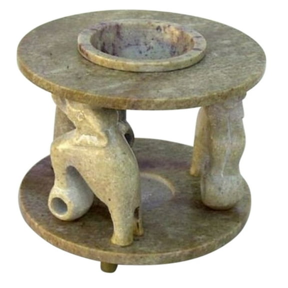 Soapstone Oil Burner, 3 Circus Elephants, 5"