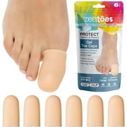Zentoes Toe Caps Cushion from Rubbing Shoes, Toe Gel Protector, Protect Missing and Ingrown Nails (Large, Beige), 6 Count