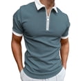 thumbnail image 1 of DYMADE Men Casual Solid Color Lapel Short Sleeved T-shirt 1/2 Zipper Top, 1 of 4
