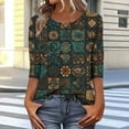 thumbnail image 2 of Lmueinov 3/4 Length Sleeve Womens Tops Vintage Print Loose Fit Casual Boho Tops Crew Neck Flowy T-Shirts Vacation Outfits for Women Summer Fall Travel, 2 of 6