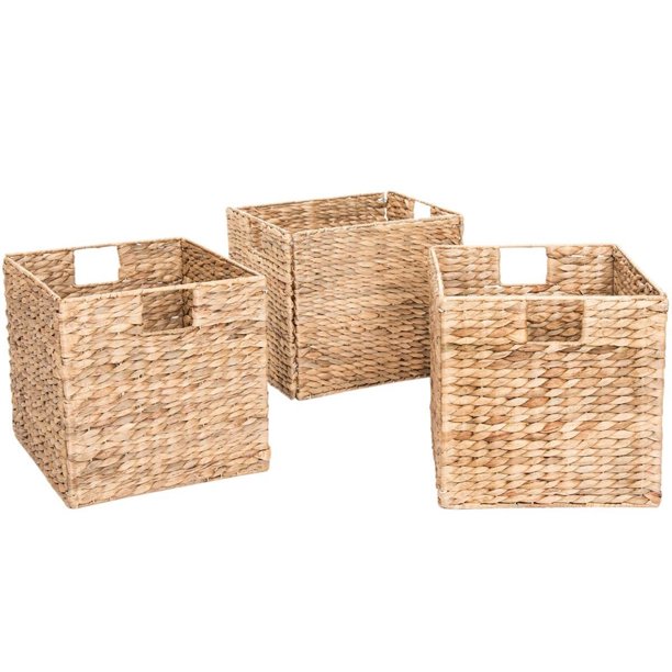 3 Decorative HandWoven Water Hyacinth Wicker Storage Basket, 16x11x11