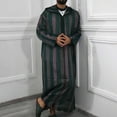 thumbnail image 2 of RongHuan Mens Striped Robe Color Block Muslim Clothes with Hood Lightweight Long Sleeve Pajama Shirt Casual Sleep Gowns, 2 of 8