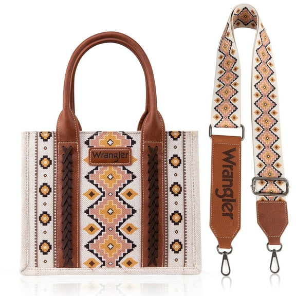 Wrangler Aztec Tote Bag for Women Boho Shoulder Purses and Handbags, Coffee