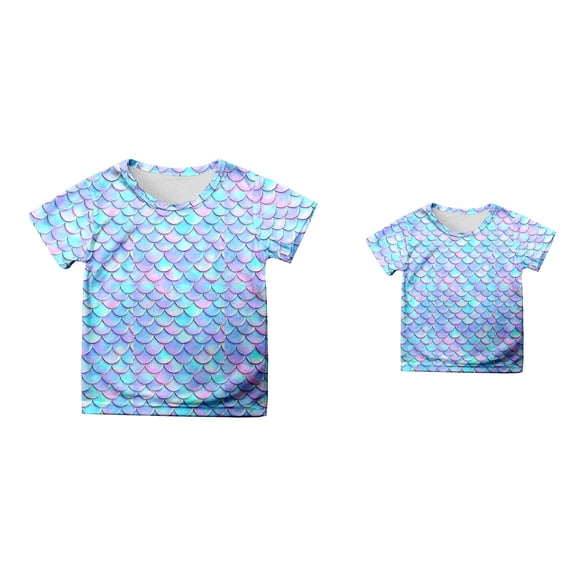 Cute Unicorn Fish Scale Print Toddler Girls' Short Sleeve Ruffle Shirt, Summer Casual Top for 3-8 Years