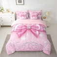 thumbnail image 2 of Manfei Bling Pink Bowknot Twin Bedding Sets 7-Piece for Kids, Diamond Floral Print Bedding Comforter Set, Princess Bow Style Reversible Sheet Sets, Luxury Bedroom Decor, 2 of 7