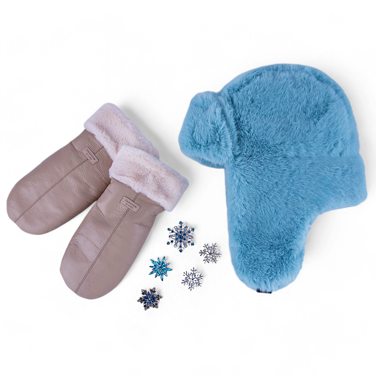STP GOODS Turquoise Blue Faux Rabbit Fur Women's Earflap Hat with Clasp Trapper Hat for Women Ushanka Hat with Brooch Aviator Trapper Hat Winter Hat with Earflaps, One Size