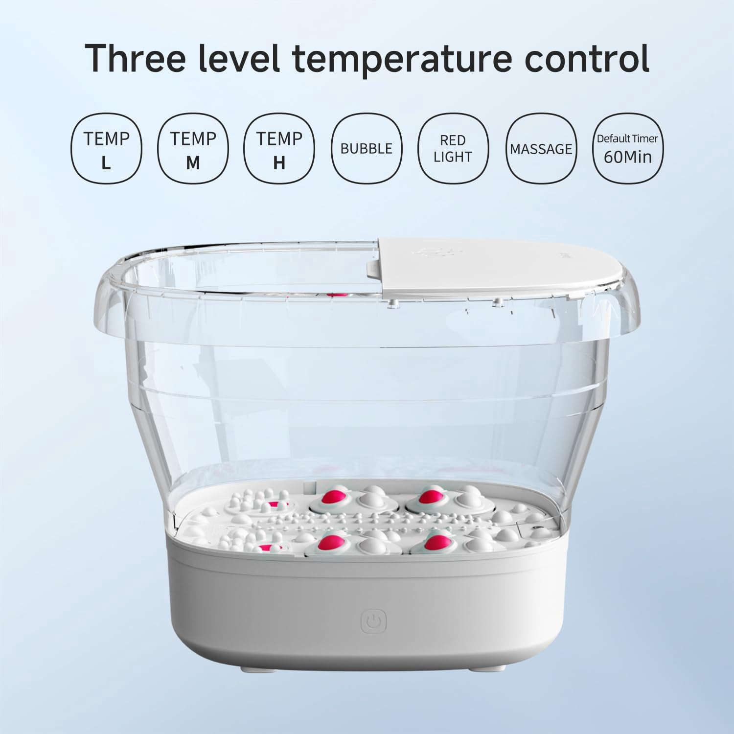 Collapsible Foot Spa Massage with Water and Electricity Separation System, Foot Bath with Three Level Temperature Control, Bubble, Remote, Red Light, Timer, and Four Set Electric Massage Balls