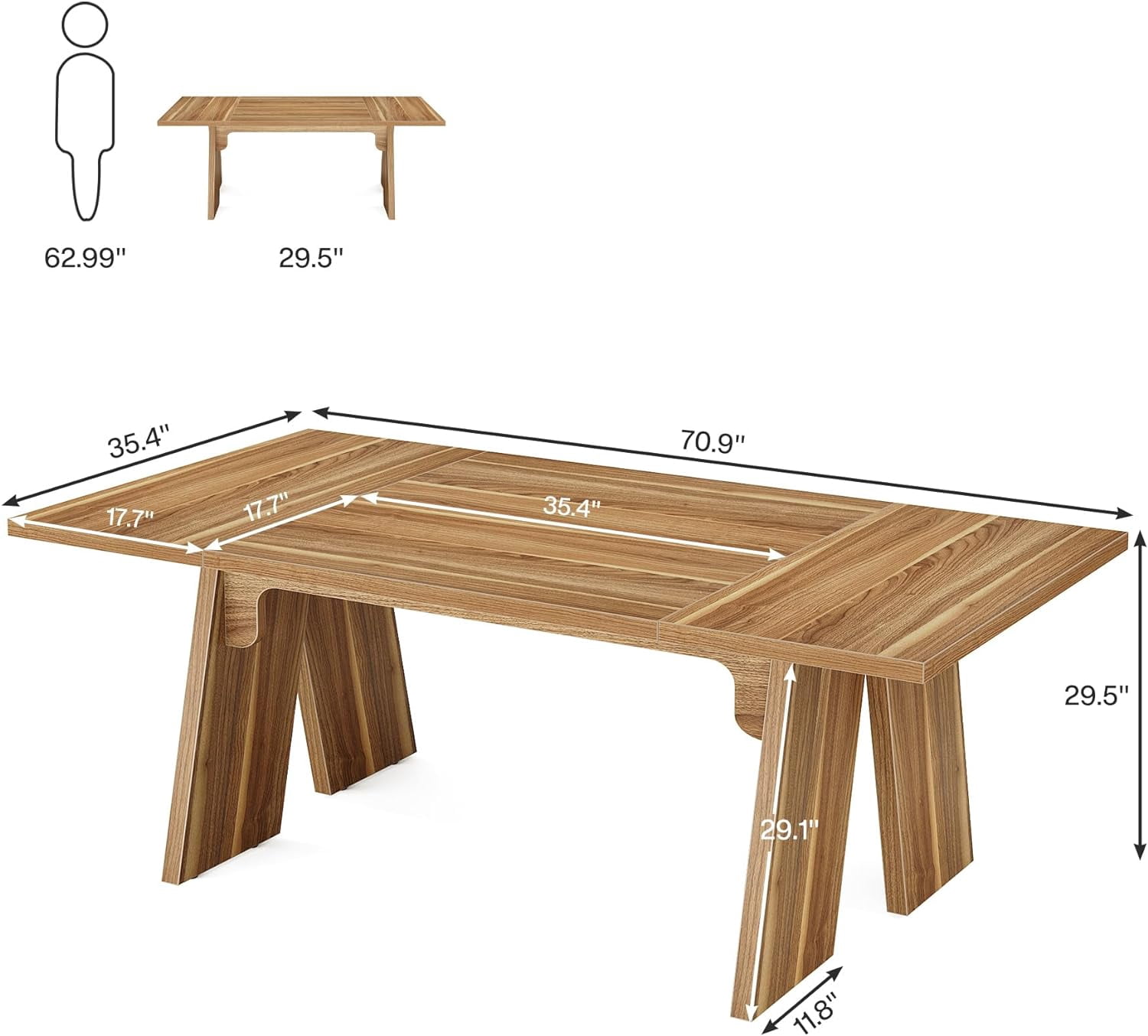 Giantex Rustic Brown Coffee Table With Drawer & Shelf – Engineered Wood & Pine Legs, Mid-Century Modern Style - View #3