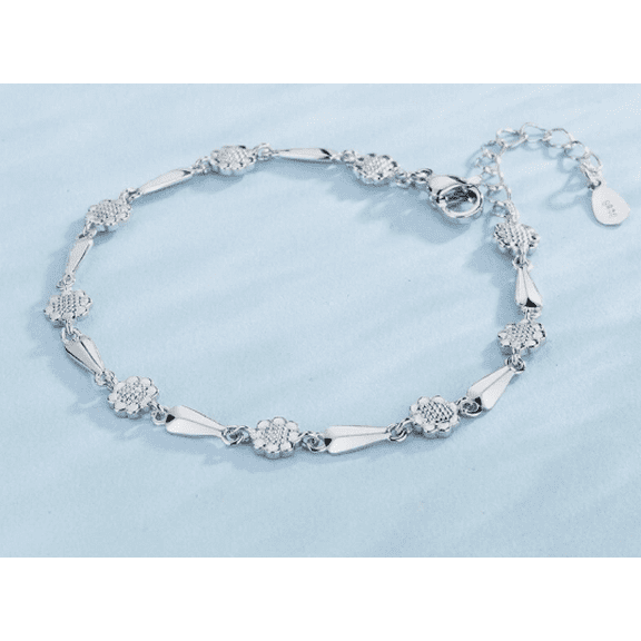 Fashion Women’s 925 Sterling Silver Sunflower Bracelet – Elegant Wrist Chain Jewelry Gift