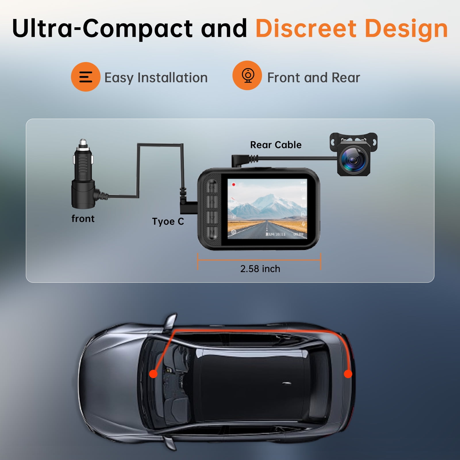 Dash Cam, Dash Cam Front and Rear, Ecomoment 2560P Mini Car Camera, 2 inch IPS Screen, WDR Night Vision, G-Sensor, 32GB Card, Support 256GB Max, Black