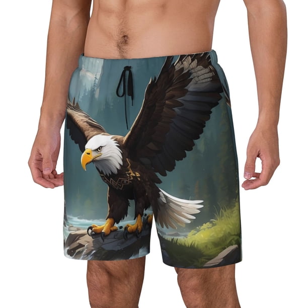 Balery Forest River Bald Eagle Bañador para hombre, shorts de playa de secado rápido con entrepierna y forro de compresión-X-Large
