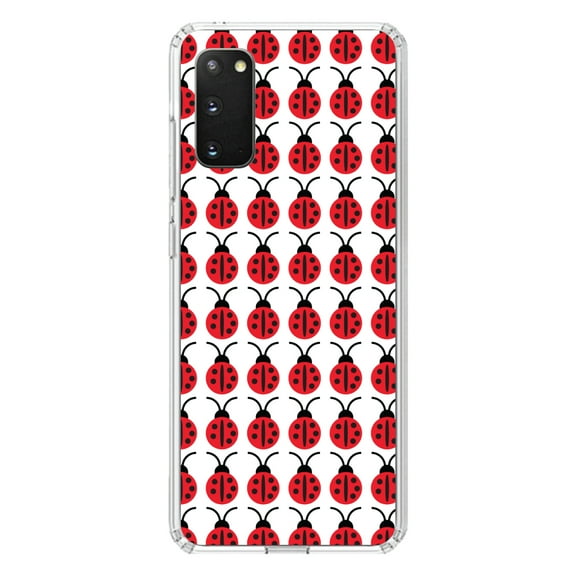 DistinctInk Clear Shockproof Hybrid Case for Galaxy S20 ULTRA / 5G (6.9" Screen) - TPU Bumper, Acrylic Back, Tempered Glass Screen Protector - Red White Black Lady Bugs