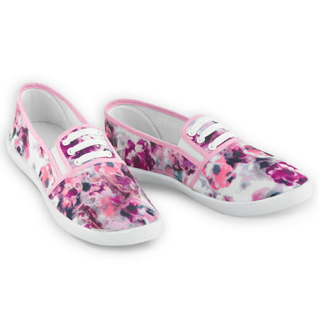 Floral Print Stretch Lace No Tie Sneakers for Women, 9, Pink
