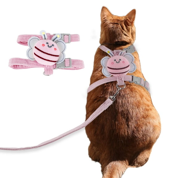 Unique Bargains 1 Set Easy Control Dog Vest Cat Harness and Leash Set Bees Plaid Corduroy Harness Small Pink