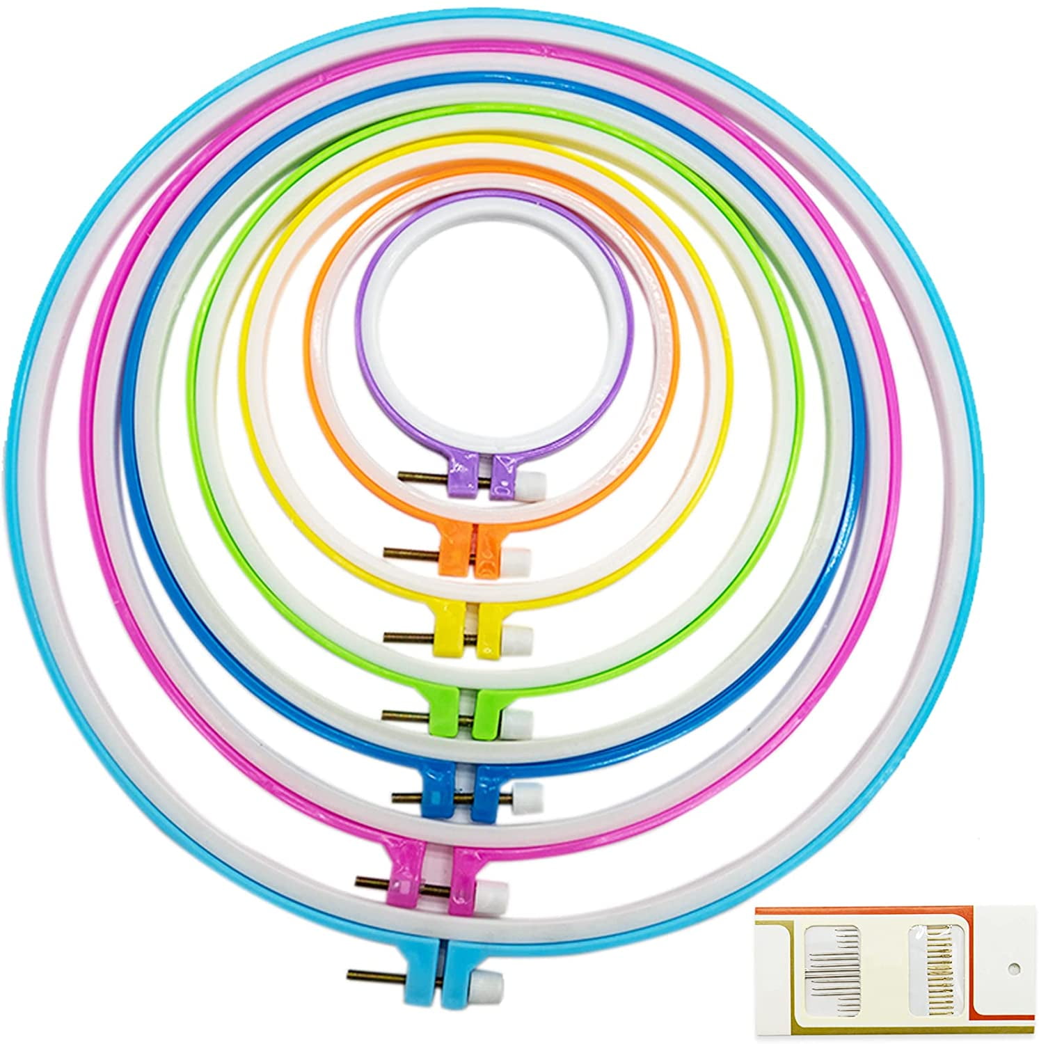 7 Sizes Colorful Round Embroidery Hoop Set Plastic Circle Cross Stitch Hoop Rings for DIY Craft