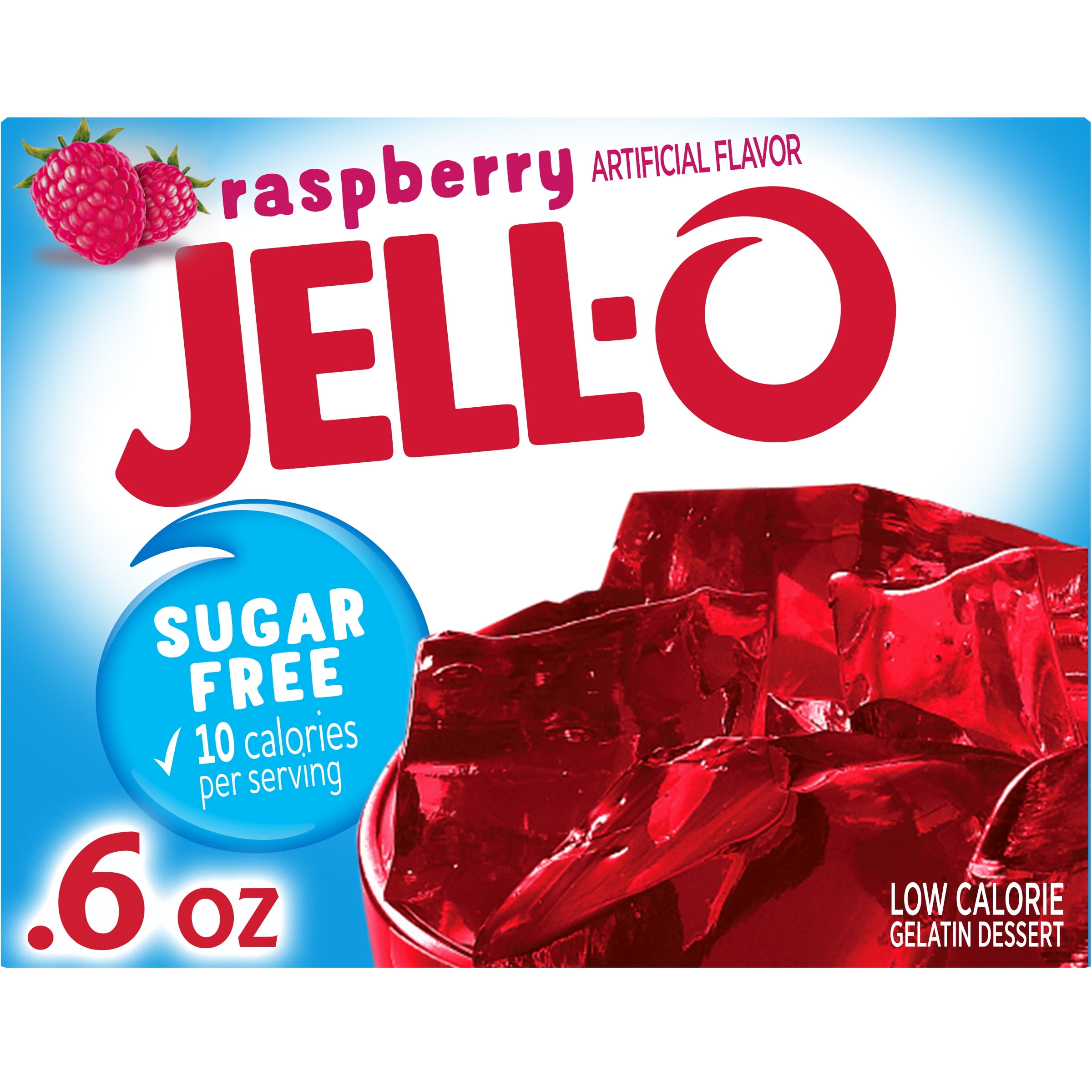 Jell-O Raspberry Sugar Free Gelatin Dessert Mix, 0.6 oz Box