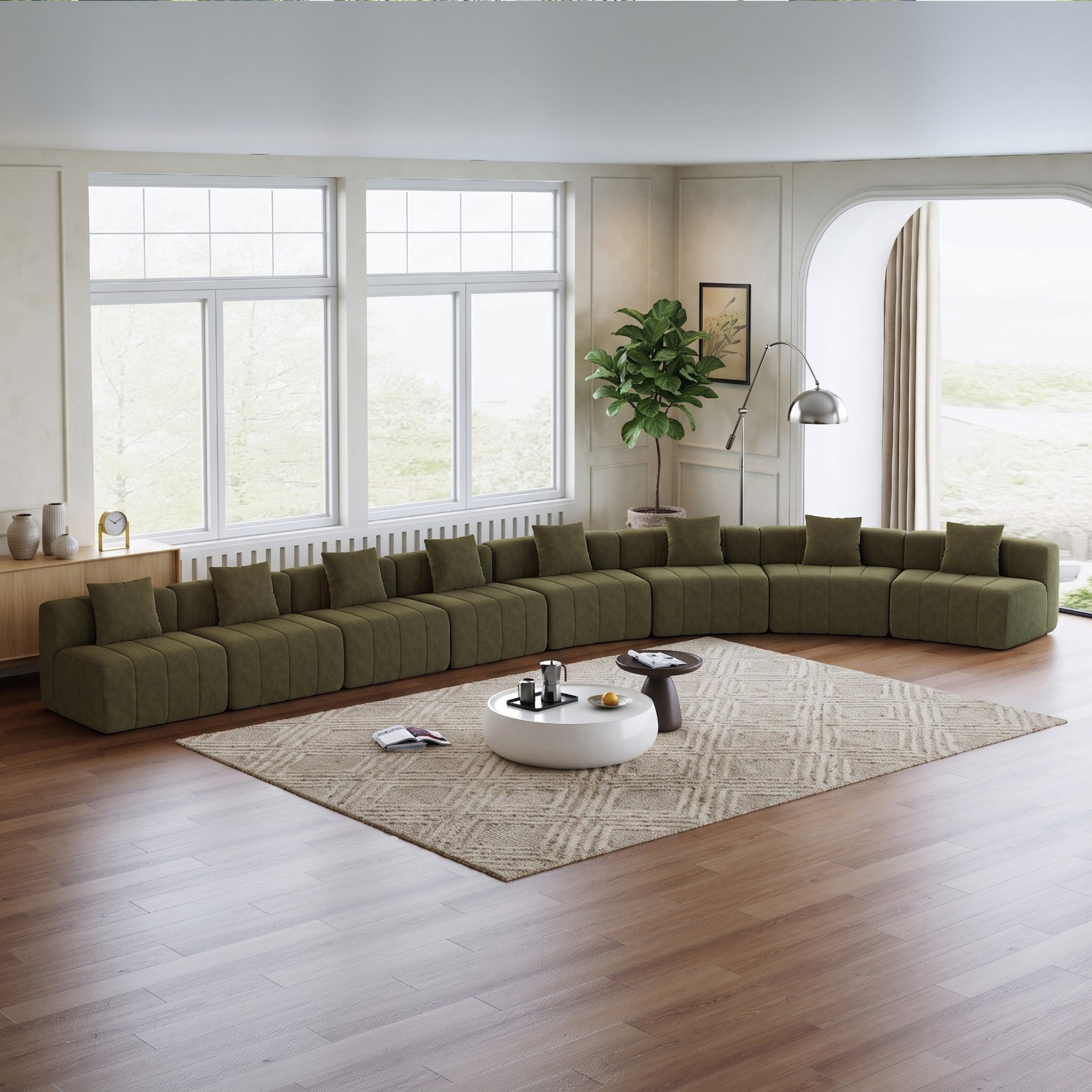Sailvan 8-Piece Circular Sofa, Modular Curved Sectional with 8 Pillows, Chenille Fabric Piano Key Design Symmetrical Cloud Sofa, No Assembly Green