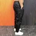 thumbnail image 3 of Joernso Men Faux Leather Pants with Pockets Stretchy Waist Solid Color Plus Size Waterproof Ankle-banded Motorcycle Style Spring Fall Club Trousers, 3 of 7