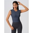 thumbnail image 6 of IDOPIP Women Twist Back Workout Top with Built in Bra Cap Sleeve Pilates Yoga Crop Open Back Sports Top Athletic Gym Tight Shirt, 6 of 7