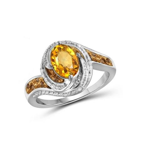 Champagne Diamond Fashion Ring 1.11 Carat T.G.W. Citrine Gemstone & 1/10 Carat T.W. Champagne & White Diamond Ring in Sterling Silver ()