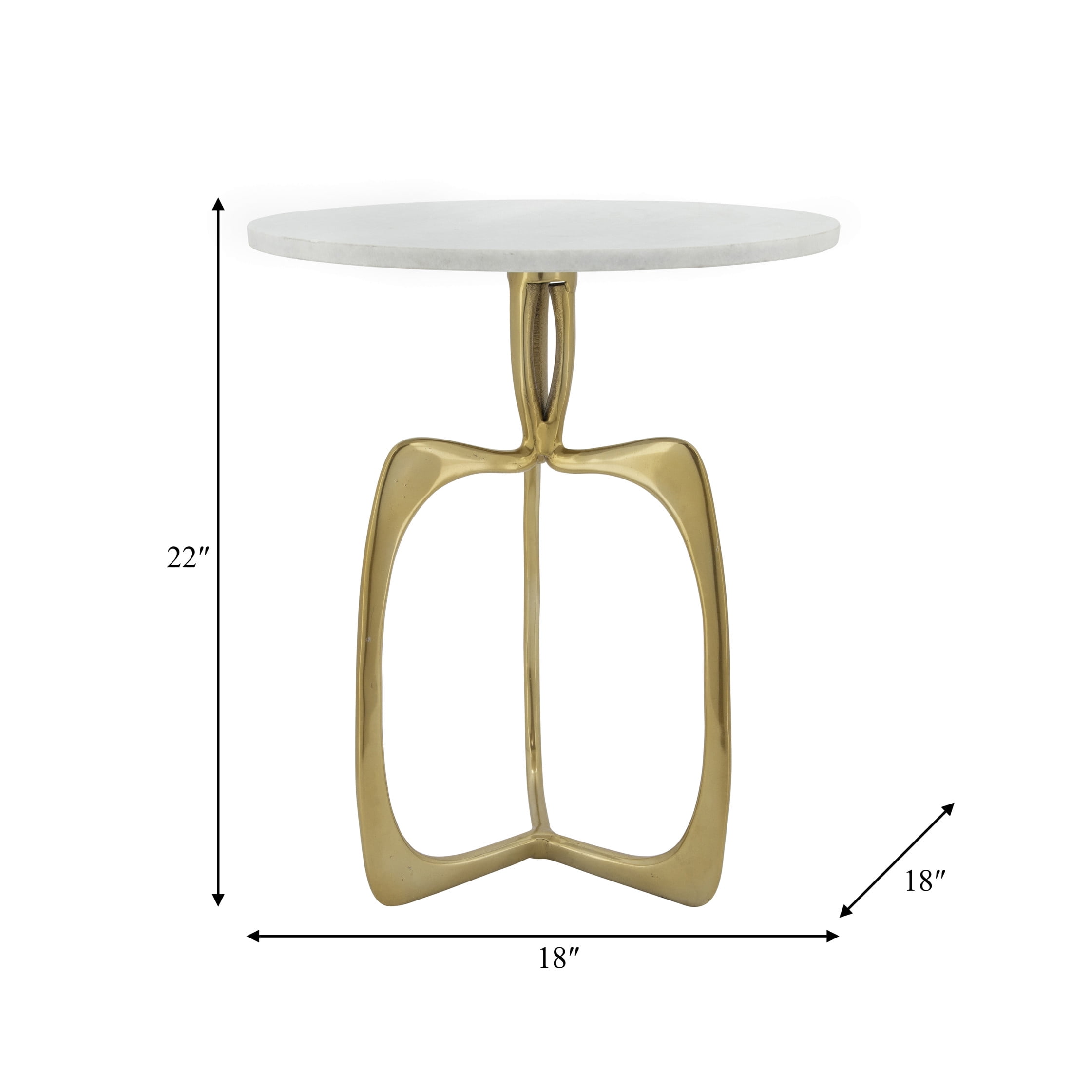 Modern End Table with Marble Top for Bedside or Living Room Decor - Sculptural Aluminum Base Side Table for Small Spaces - Decoarative Compact Accent Table for Home Display - 23", Gold & Metallic