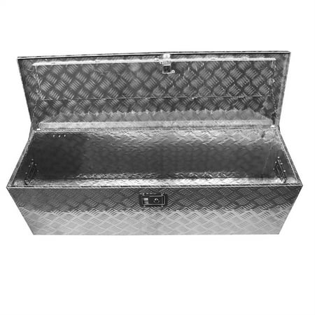 

munirater 49 Aluminum Diamond Plate Tool Box 5 Bar Tread Chest Box Truck Storage Flat Bed Pickup ATV RV Trailer Organizer w/Keys Sliver