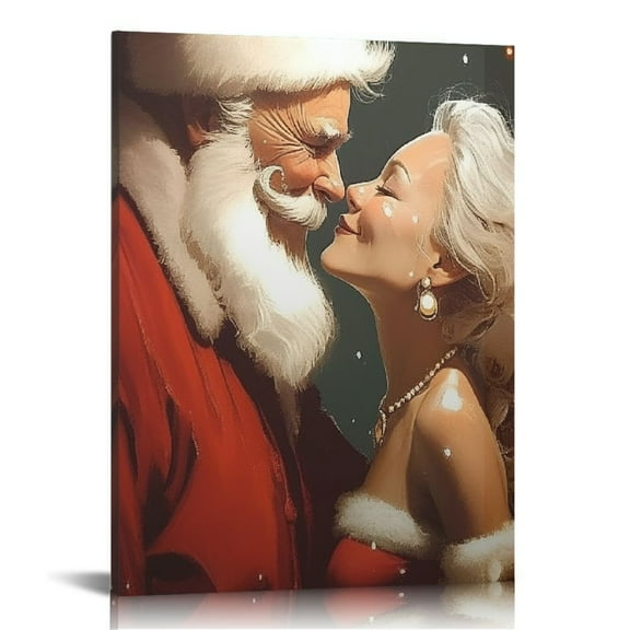 NIJIANKEHAN  Santa Canvas, Painting Of Santa Claus And Mrs Christmas Canvas Santa Claus Wall Art Winter Wall Art Living Room Bedroom Kitchen Home Decor Holiday Decoration 12x16in
