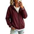 thumbnail image 2 of Windproof Workwear Utility Coat Fashion Women Solid Rain Jacket Outdoor Hooded Windproof With Pocket Coat Wine M, 2 of 8