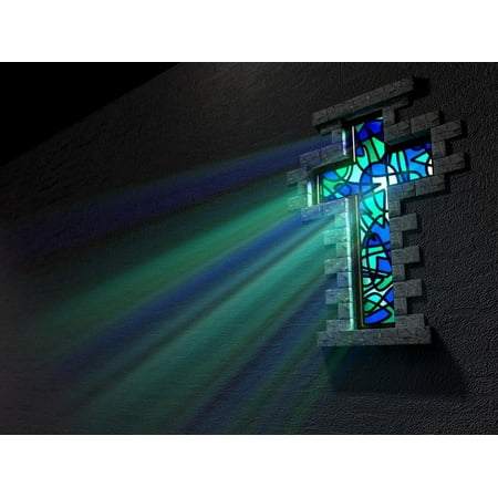 Handmade Stained Glass Art - Stained Glass Window Crucifix Print Wall Art By Inked Pixels