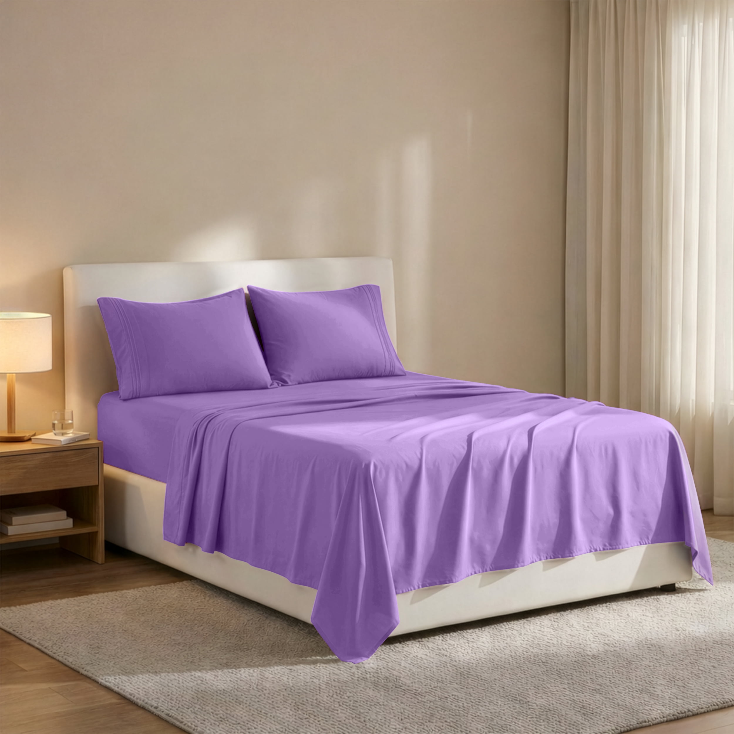 Lux Decor Collection Full Size Bed Sheets - 4 Piece Set - High GSM Brushed Microfiber - Fits up to 16 Inches Deep Pocket - Full, Purple